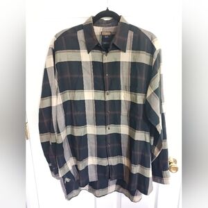 Coach men's long sleeve cotton brown and grey plaid shirt. 15.5 neck Med